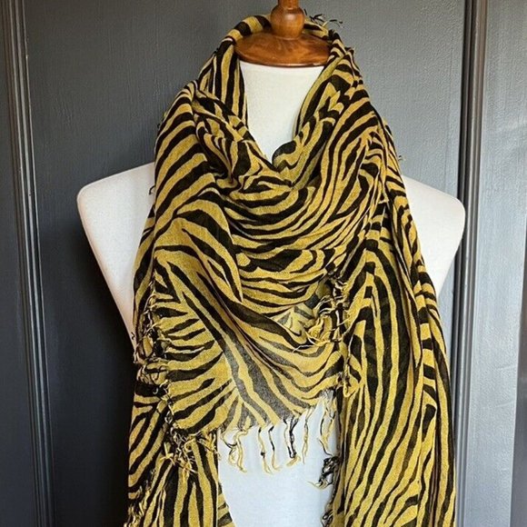 New Auth Chan Luu Zebra Print Cashmere Silk Scarf Color: Golden Rod